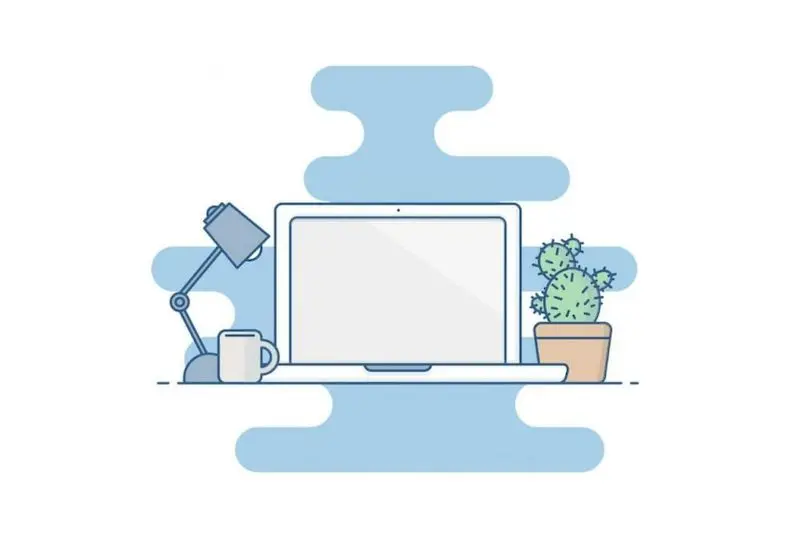 vector, laptop, birou acasa, demo gratuit