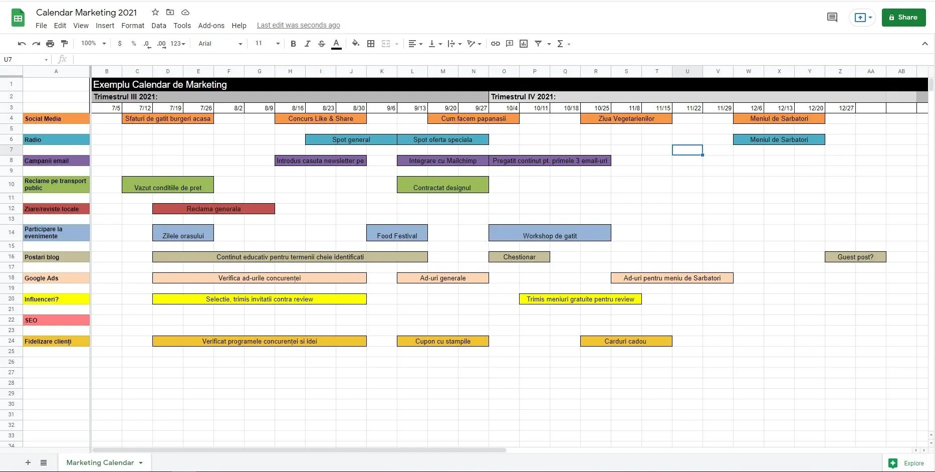 template calendar de marketing, plan marketing restaurante