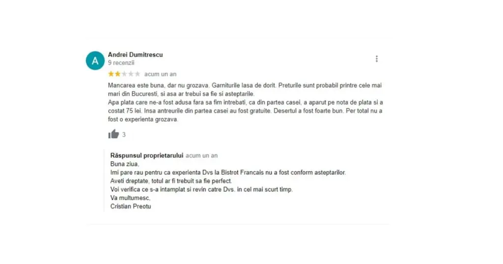 cum sa abordezi pozitiv recenziile negative, cere scuze, screenshot recenzie negativa