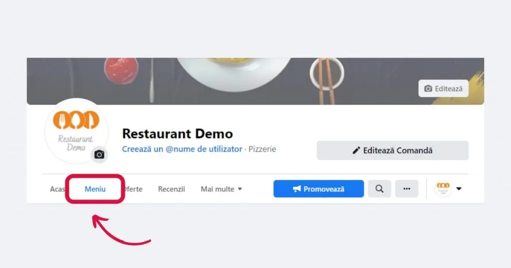 cum adaugi meniul pe facebook, alege meniu