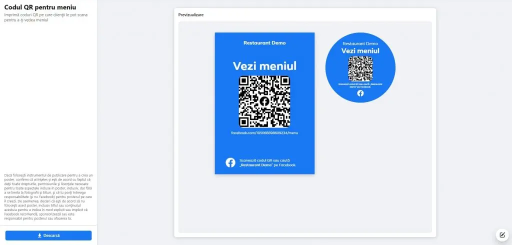 cum generezi cod qr meniul restaurantului facebook