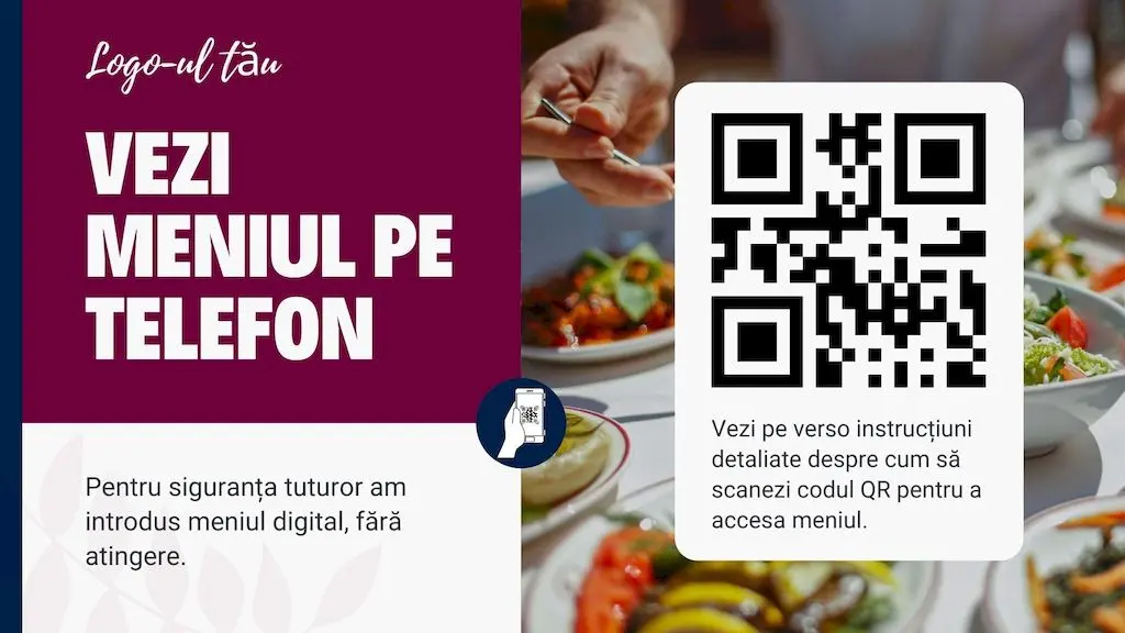 model grafic pentru plasarea codului QR in restaurant, fata