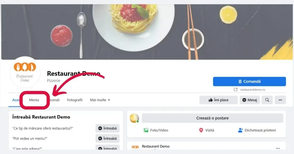 buton Meniu pe facebook, vizualizare